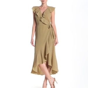 Max Studio Yellow Heart V-Neck Ruffle Sleeveless Wrap Midi Dress X-Small 0-2 NWT